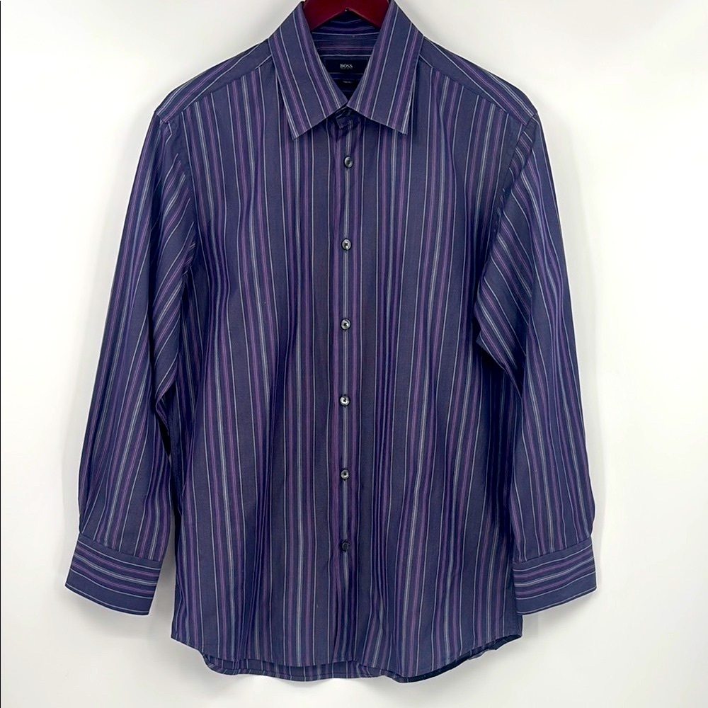 Hugo Boss Retro 70’s Striped Two Ply Classic Button Down Shirt Size 16.5